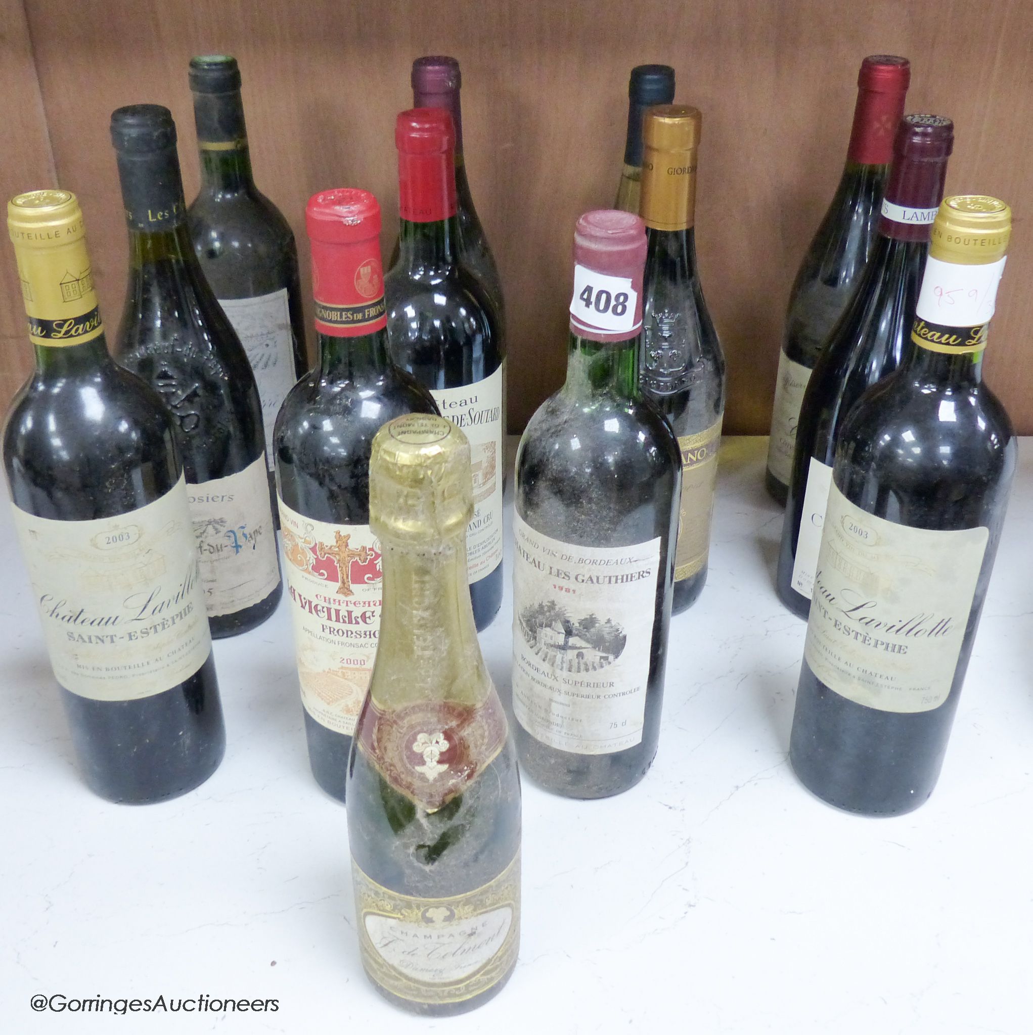 Twelve bottles of mixed wines including two bottles of Chateau La Villoitee and half bottle champagne